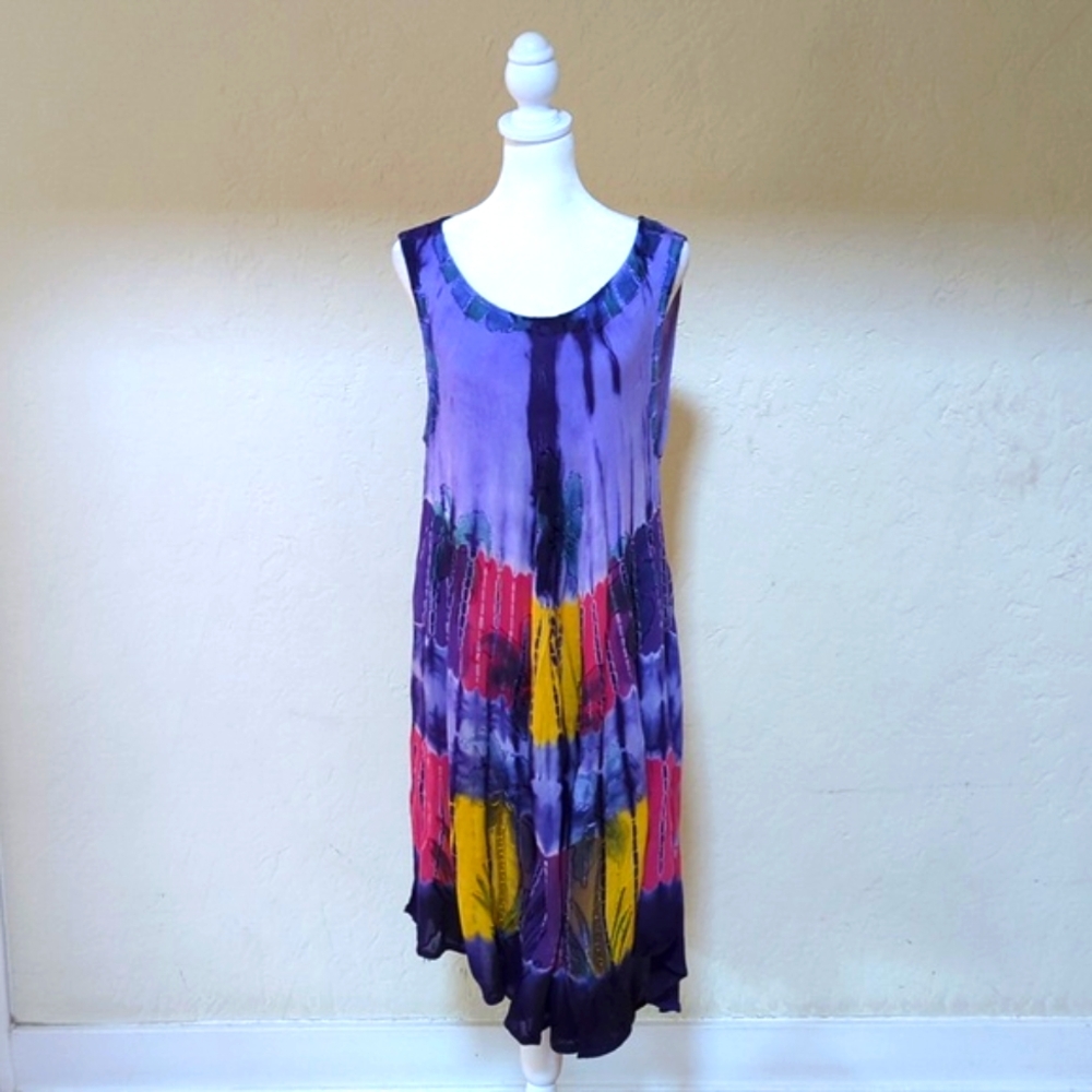 Purple Tie Dye Rayon Made in India Umbrella Dress Coverup One Size